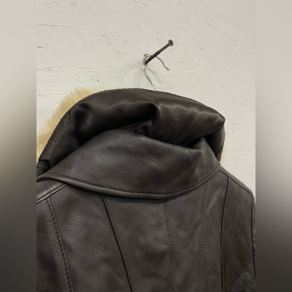 A.N.A Genuine Lambskin Dark Brown Leather Aviator Bomber Jacket, Size M - Picture 10 of 12